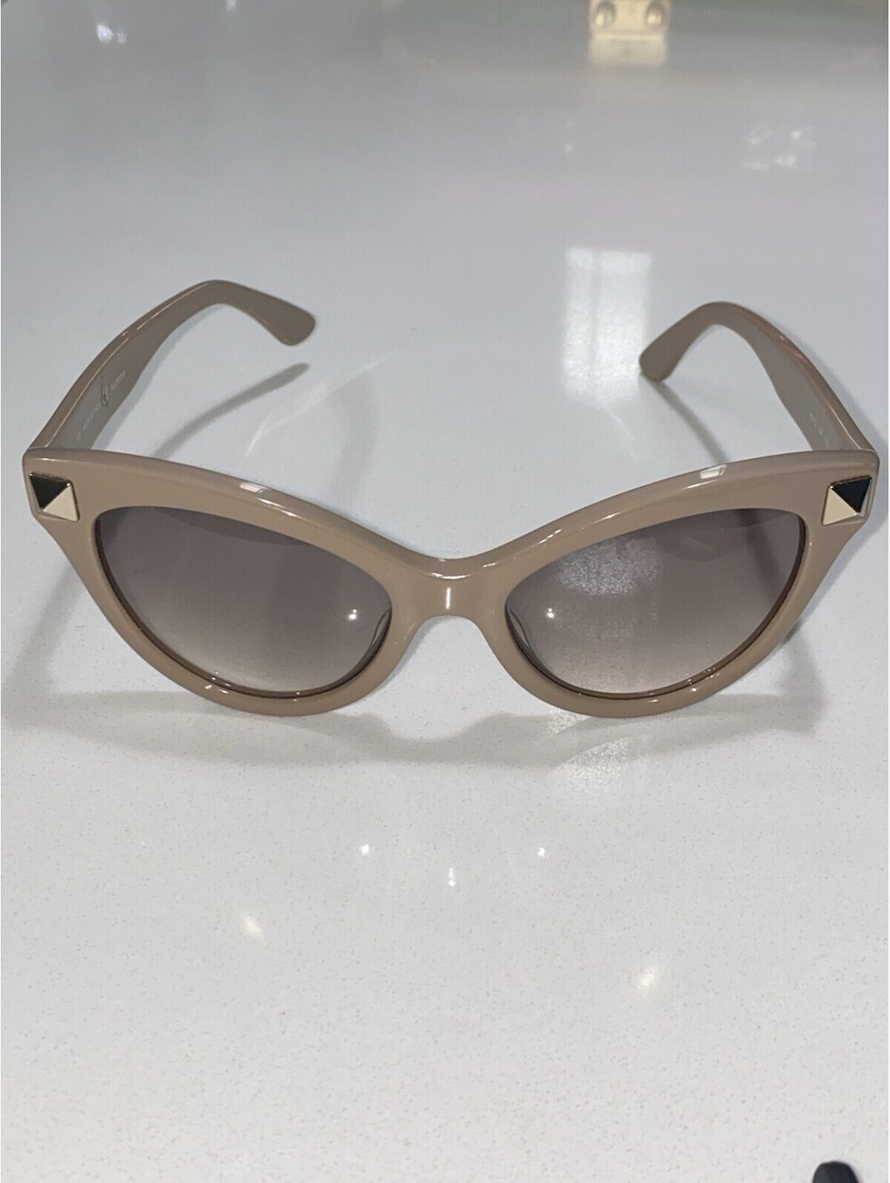 Authentic Valentino nude cat-eye sunglasses iconic gold studs on the temples